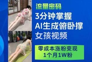 3分钟掌握AI生成俯卧撑女孩视频,零成本涨粉变现,1个月1W粉-全网第一网赚项目资源库-中赚网 & 中创网 & 冒泡网 & 福缘网 - 小本轻创业与优质加盟项目首选平台