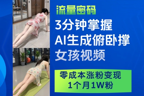 3分钟掌握AI生成俯卧撑女孩视频，零成本涨粉变现，1个月1W粉-全网第一网赚项目资源库-中赚网 & 中创网 & 冒泡网 & 福缘网 - 小本轻创业与优质加盟项目首选平台