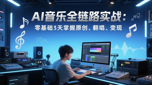 AI音乐全链路实战变现课：零基础3天掌握原创、翻唱、变现-全网第一网赚项目资源库-中赚网 & 中创网 & 冒泡网 & 福缘网 - 小本轻创业与优质加盟项目首选平台