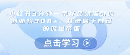 小红书3分钟一条作品精准引流创业粉300+，打造属于自己的流量帝国-全网第一网赚项目资源库-中赚网 & 中创网 & 冒泡网 & 福缘网 - 小本轻创业与优质加盟项目首选平台