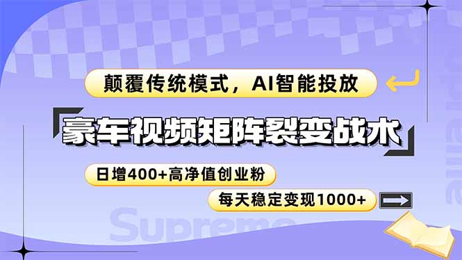 豪车视频矩阵裂变战术，颠覆传统模式，AI智能投放，日增400+高净值创业…-全网第一网赚项目资源库-中赚网 & 中创网 & 冒泡网 & 福缘网 - 小本轻创业与优质加盟项目首选平台