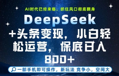DeepSeek+头条变现，保姆级教学，小白轻松上手，日入8张+【揭秘】-全网第一网赚项目资源库-中赚网 & 中创网 & 冒泡网 & 福缘网 - 小本轻创业与优质加盟项目首选平台