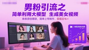 男粉引流之简单利用大模型生成美女视频,条条原创爆款,简单上传制作,变现日1k+-全网第一网赚项目资源库-中赚网 & 中创网 & 冒泡网 & 福缘网 - 小本轻创业与优质加盟项目首选平台