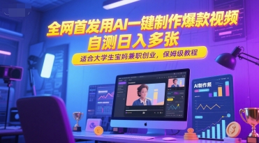 全网首发用AI一键制作爆款视频，自测日入多张，适合大学生宝妈兼职创业，保姆级教程-全网第一网赚项目资源库-中赚网 & 中创网 & 冒泡网 & 福缘网 - 小本轻创业与优质加盟项目首选平台