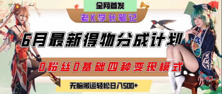6月份最新得物创作者分成计划2.0玩法，0粉丝0基础四种模式变现，从隐蔽渠道无脑搬运，日入2张-全网第一网赚项目资源库-中赚网 & 中创网 & 冒泡网 & 福缘网 - 小本轻创业与优质加盟项目首选平台