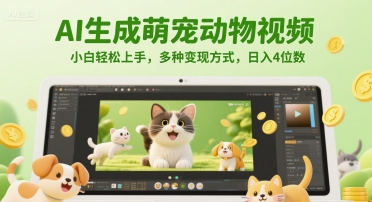 AI生成萌宠动物视频，小白轻松上手，多种变现方式，日入4位数-全网第一网赚项目资源库-中赚网 & 中创网 & 冒泡网 & 福缘网 - 小本轻创业与优质加盟项目首选平台
