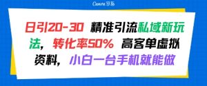 日引 20-30 精准引流私域新玩法，转化率50% 高客单虚拟资料，小白一台手机就能做-全网第一网赚项目资源库-中赚网 & 中创网 & 冒泡网 & 福缘网 - 小本轻创业与优质加盟项目首选平台