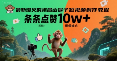 最新爆火的峨眉山猴子短视频制作教程，条条点赞10w+，谁做谁火【教程+提示词】-全网第一网赚项目资源库-中赚网 & 中创网 & 冒泡网 & 福缘网 - 小本轻创业与优质加盟项目首选平台