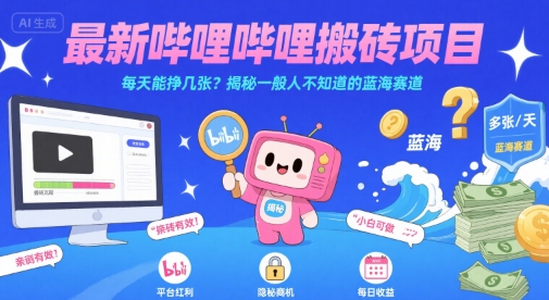最新哔哩哔哩上B站搬砖项目，每天能挣几张？揭秘一般人不知道的蓝海赛道-全网第一网赚项目资源库-中赚网 & 中创网 & 冒泡网 & 福缘网 - 小本轻创业与优质加盟项目首选平台
