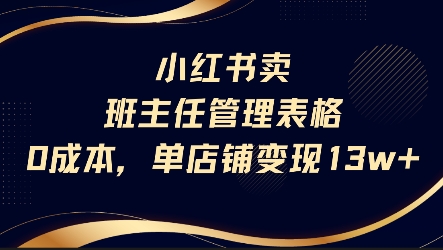 小红书卖班主任管理表格，0成本单店变现13w-全网第一网赚项目资源库-中赚网 & 中创网 & 冒泡网 & 福缘网 - 小本轻创业与优质加盟项目首选平台