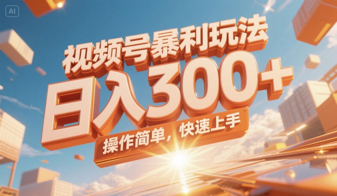 视频号暴利玩法，日入300+，操作简单，快速上手。-全网第一网赚项目资源库-中赚网 & 中创网 & 冒泡网 & 福缘网 - 小本轻创业与优质加盟项目首选平台