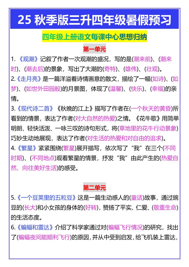 【2025秋新版】四年级上册语文每课中心思想归纳-全网第一网赚项目资源库-中赚网 & 中创网 & 冒泡网 & 福缘网 - 小本轻创业与优质加盟项目首选平台