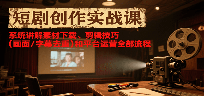 短剧创作实战课，系统讲解素材下载、剪辑技巧(画面/字幕去重)和平台运营全部流程-全网第一网赚项目资源库-中赚网 & 中创网 & 冒泡网 & 福缘网 - 小本轻创业与优质加盟项目首选平台