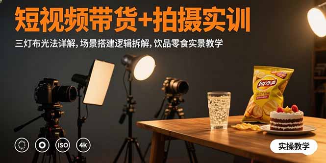 短视频带货+拍摄实训：三灯布光法详解,场景搭建逻辑拆解,饮品零食实景教学-全网第一网赚项目资源库-中赚网 & 中创网 & 冒泡网 & 福缘网 - 小本轻创业与优质加盟项目首选平台