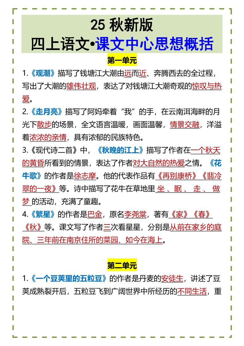 【2025秋新版】四上语文•课文中心思想概括-全网第一网赚项目资源库-中赚网 & 中创网 & 冒泡网 & 福缘网 - 小本轻创业与优质加盟项目首选平台
