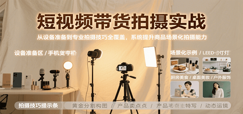 短视频带货拍摄实战，从设备准备到专业拍摄技巧全覆盖，系统提升商品场景化拍摄能力-全网第一网赚项目资源库-中赚网 & 中创网 & 冒泡网 & 福缘网 - 小本轻创业与优质加盟项目首选平台