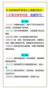 【2025秋新版】四年级语文上册重点知识：1-8单元常考句型，收藏学习！-全网第一网赚项目资源库-中赚网 & 中创网 & 冒泡网 & 福缘网 - 小本轻创业与优质加盟项目首选平台