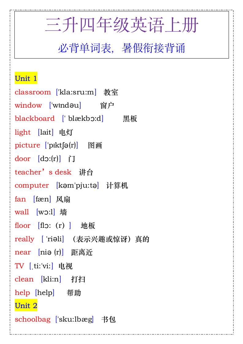 四年级英语上册必背单词表，暑假衔接背诵-四上英语-全网第一网赚项目资源库-中赚网 & 中创网 & 冒泡网 & 福缘网 - 小本轻创业与优质加盟项目首选平台