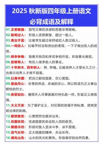 【2025秋新版】四年级上册语文必背成语及解释-全网第一网赚项目资源库-中赚网 & 中创网 & 冒泡网 & 福缘网 - 小本轻创业与优质加盟项目首选平台