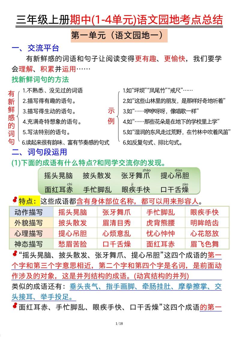 三年级上册期中(1-4单元)语文园地考点总结纯图版-全网第一网赚项目资源库-中赚网 & 中创网 & 冒泡网 & 福缘网 - 小本轻创业与优质加盟项目首选平台