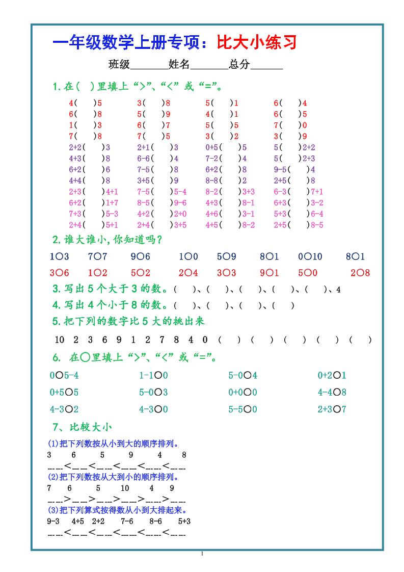一上数学比大小专项练习题（共3组）-全网第一网赚项目资源库-中赚网 & 中创网 & 冒泡网 & 福缘网 - 小本轻创业与优质加盟项目首选平台