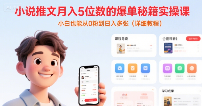 小说推文月入5位数的爆单秘籍实操课，，小白也能从0粉到日入多张(详细教程)-全网第一网赚项目资源库-中赚网 & 中创网 & 冒泡网 & 福缘网 - 小本轻创业与优质加盟项目首选平台