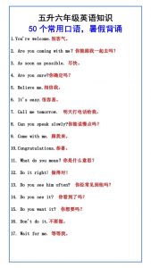 五升六年级英语知识50个常用口语,暑假背诵-六上英语-全网第一网赚项目资源库-中赚网 & 中创网 & 冒泡网 & 福缘网 - 小本轻创业与优质加盟项目首选平台
