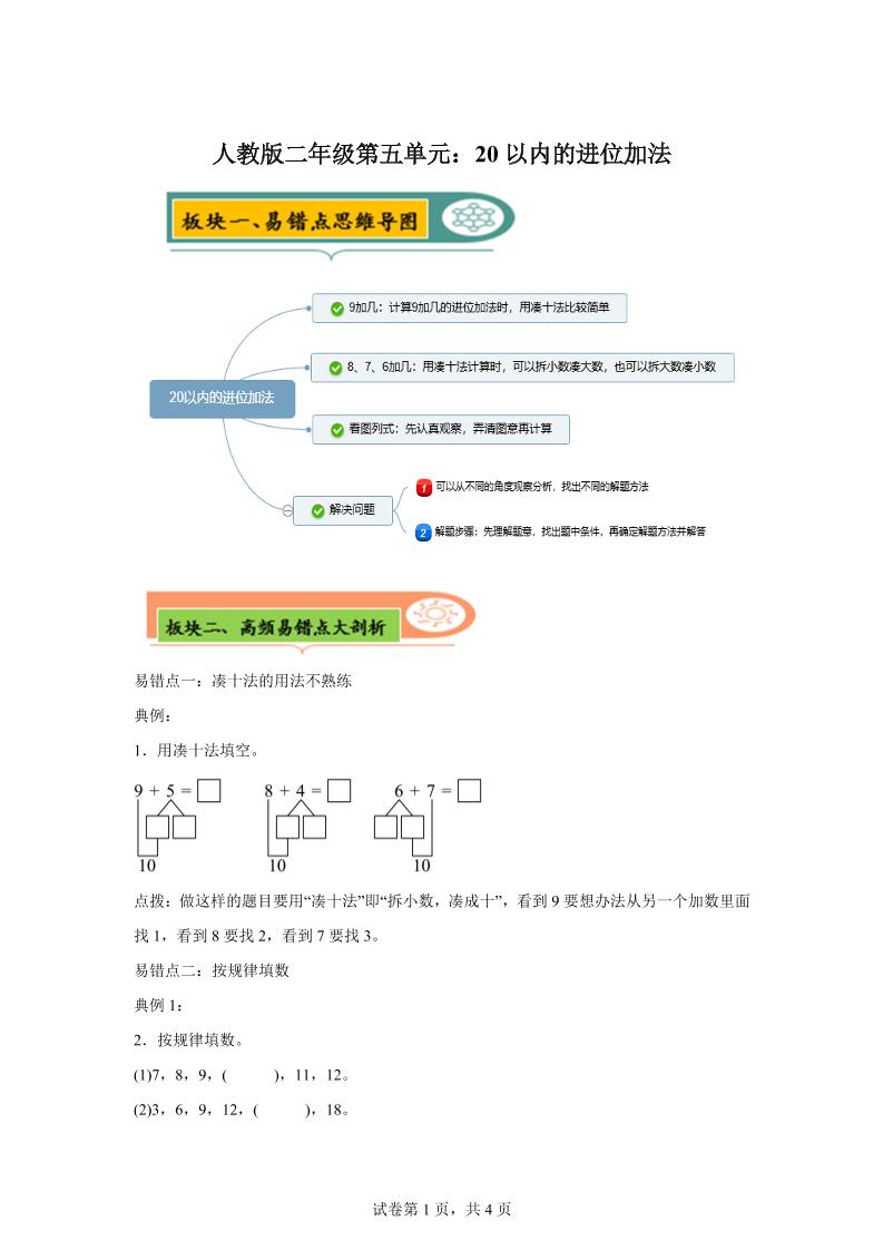 人教版数学一年级上册第五单元《20以内的进位加法》易错点大全-全网第一网赚项目资源库-中赚网 & 中创网 & 冒泡网 & 福缘网 - 小本轻创业与优质加盟项目首选平台