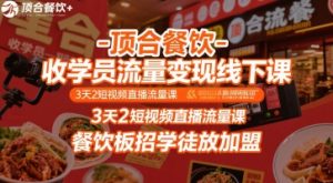 顶合餐饮-收学员流量变现线下课，3天2短视频直播流量课，餐饮板招学徒放加盟-全网第一网赚项目资源库-中赚网 & 中创网 & 冒泡网 & 福缘网 - 小本轻创业与优质加盟项目首选平台