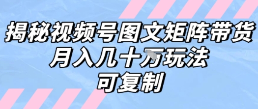 解密视频号图文矩阵带货，月入几个W的打法，可复制-全网第一网赚项目资源库-中赚网 & 中创网 & 冒泡网 & 福缘网 - 小本轻创业与优质加盟项目首选平台