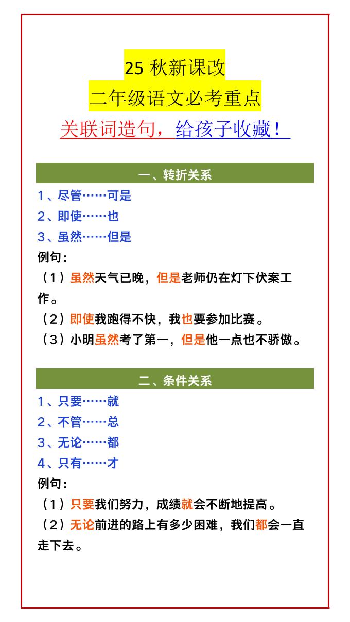 【2025秋新版】二年级语文必考重点关联词造句，给孩子收藏！-二上语文-全网第一网赚项目资源库-中赚网 & 中创网 & 冒泡网 & 福缘网 - 小本轻创业与优质加盟项目首选平台