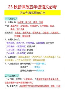 【2025秋新版】五年级语文必考四大名著拓展知识点-五上语文-全网第一网赚项目资源库-中赚网 & 中创网 & 冒泡网 & 福缘网 - 小本轻创业与优质加盟项目首选平台