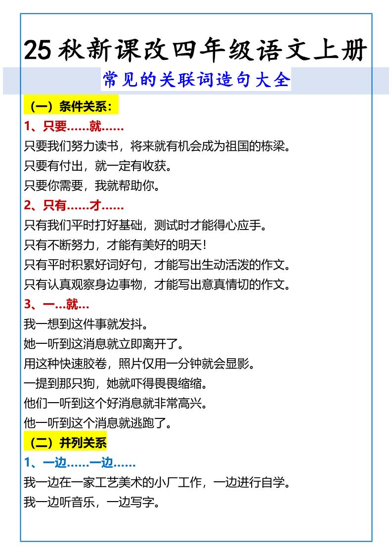 【2025秋新版】四年级语文上册常见的关联词造句大全-全网第一网赚项目资源库-中赚网 & 中创网 & 冒泡网 & 福缘网 - 小本轻创业与优质加盟项目首选平台