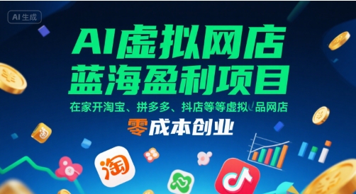 AI虚拟网店蓝海盈利项目，在家开淘宝、拼多多、抖店等虚拟品网店，零成本创业-全网第一网赚项目资源库-中赚网 & 中创网 & 冒泡网 & 福缘网 - 小本轻创业与优质加盟项目首选平台