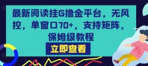 最新阅读挂G撸金平台，无风控，单窗口70+，支持矩阵，保姆级教程【揭秘】-全网第一网赚项目资源库-中赚网 & 中创网 & 冒泡网 & 福缘网 - 小本轻创业与优质加盟项目首选平台