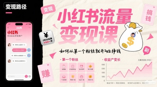小红书流量变现课，如何从第一个粉丝就开始挣钱-全网第一网赚项目资源库-中赚网 & 中创网 & 冒泡网 & 福缘网 - 小本轻创业与优质加盟项目首选平台