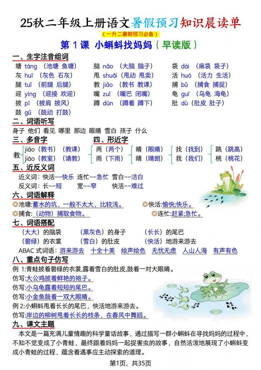 25秋二上语文暑假预习知识晨读单（35页）-全网第一网赚项目资源库-中赚网 & 中创网 & 冒泡网 & 福缘网 - 小本轻创业与优质加盟项目首选平台