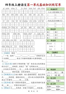 四上语文1-8单元基础知识默写单(含答案16页)-全网第一网赚项目资源库-中赚网 & 中创网 & 冒泡网 & 福缘网 - 小本轻创业与优质加盟项目首选平台