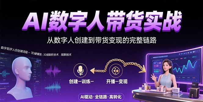 AI数字人+带货实战：从数字人创建到带货变现的完整链路-全网第一网赚项目资源库-中赚网 & 中创网 & 冒泡网 & 福缘网 - 小本轻创业与优质加盟项目首选平台