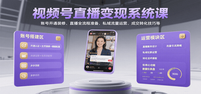 视频号直播变现系统课，账号开通装修、直播全流程准备、私域流量运营、成交转化技巧等-全网第一网赚项目资源库-中赚网 & 中创网 & 冒泡网 & 福缘网 - 小本轻创业与优质加盟项目首选平台