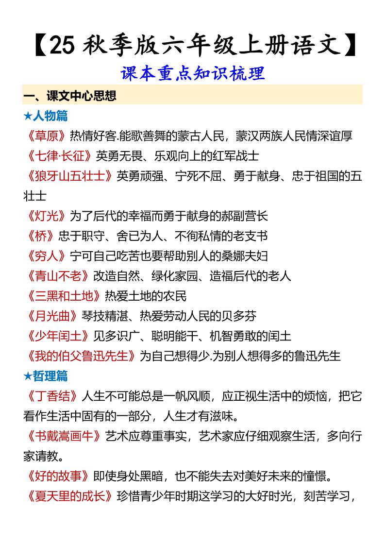 【2025秋新版】【六年级上册语文】课本重点知识梳理-全网第一网赚项目资源库-中赚网 & 中创网 & 冒泡网 & 福缘网 - 小本轻创业与优质加盟项目首选平台