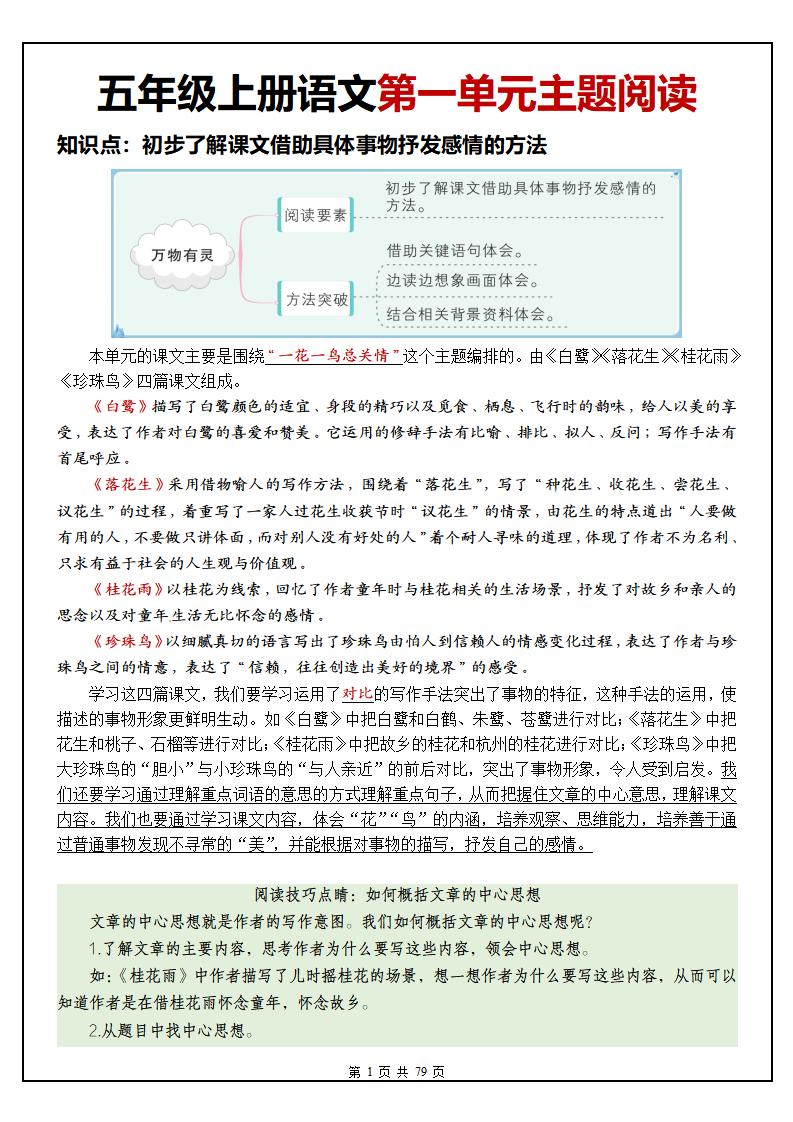 五上语文1-8单元主题阅读理解（含答案79页）-全网第一网赚项目资源库-中赚网 & 中创网 & 冒泡网 & 福缘网 - 小本轻创业与优质加盟项目首选平台