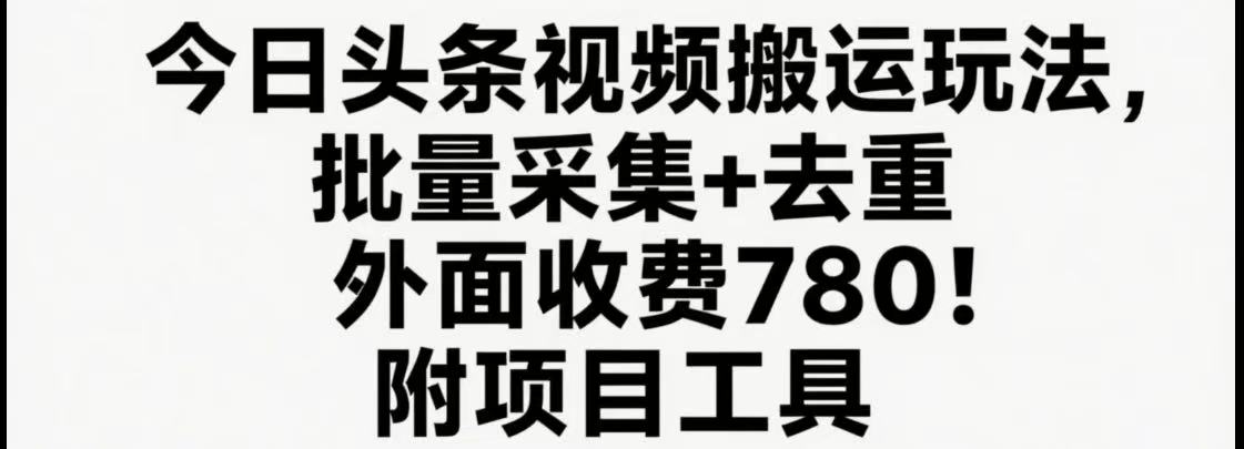 今日头条视频搬运玩法，软件一键去重，轻松日入500+附项目工具-全网第一网赚项目资源库-中赚网 & 中创网 & 冒泡网 & 福缘网 - 小本轻创业与优质加盟项目首选平台