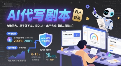 AI代写剧本，市场巨大，单子做不完，日入1k+ 永不失业【附工具指令】-全网第一网赚项目资源库-中赚网 & 中创网 & 冒泡网 & 福缘网 - 小本轻创业与优质加盟项目首选平台