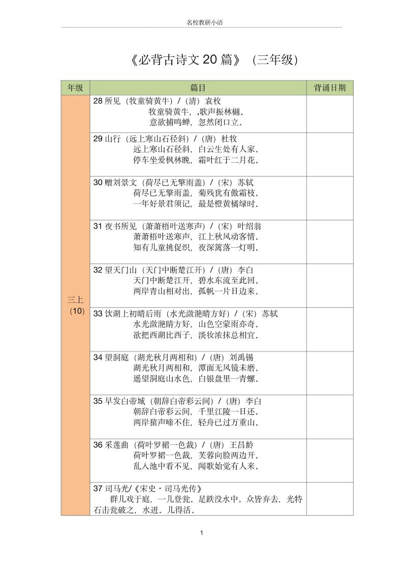 三年级古诗文背诵记录表-三上语文-全网第一网赚项目资源库-中赚网 & 中创网 & 冒泡网 & 福缘网 - 小本轻创业与优质加盟项目首选平台