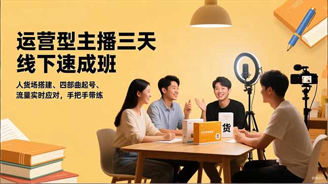 运营型主播三天线下班，人货场搭建,四部曲起号,流量实时应对，手把手带练-全网第一网赚项目资源库-中赚网 & 中创网 & 冒泡网 & 福缘网 - 小本轻创业与优质加盟项目首选平台