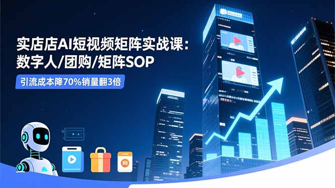 实体店AI短视频矩阵实战课：数字人/团购/矩阵SOP，引流成本降70%销量翻3倍-全网第一网赚项目资源库-中赚网 & 中创网 & 冒泡网 & 福缘网 - 小本轻创业与优质加盟项目首选平台