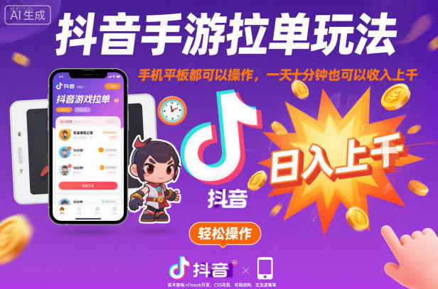 抖音手游拉单玩法，手机平板都可以操作，一天十分钟也可以收入上K【揭秘】-全网第一网赚项目资源库-中赚网 & 中创网 & 冒泡网 & 福缘网 - 小本轻创业与优质加盟项目首选平台