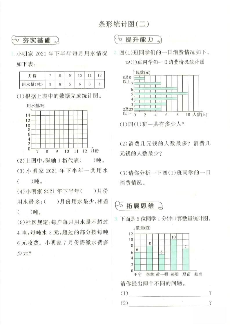 四年级上数学条形统计图综合提升训练