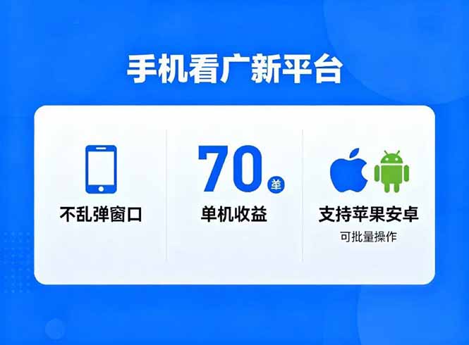 看广新平台，不乱弹窗口，单机做到了70加，支持苹果和安卓可批量，做到了日入1万+-全网第一网赚项目资源库-中赚网 & 中创网 & 冒泡网 & 福缘网 - 小本轻创业与优质加盟项目首选平台